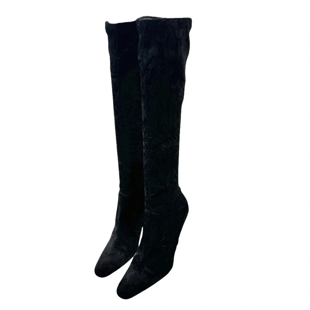 SAINT LAURENT Velvet Talia Knee-High Boots 110 Black 41 - Picture 6 of 11